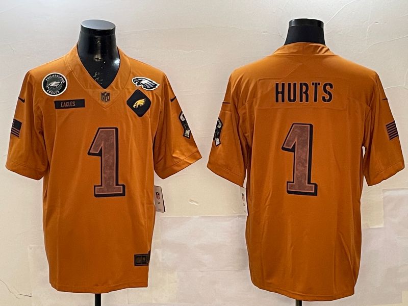 Men Philadelphia Eagles #1 Hurts Yellow Nike 2025 Salute to Service Limited NFL Jersey style 6